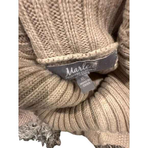 Marled Cable Knit Turtleneck Sweater Beige Cotton/Polyester Womens XL - Picture 3 of 7